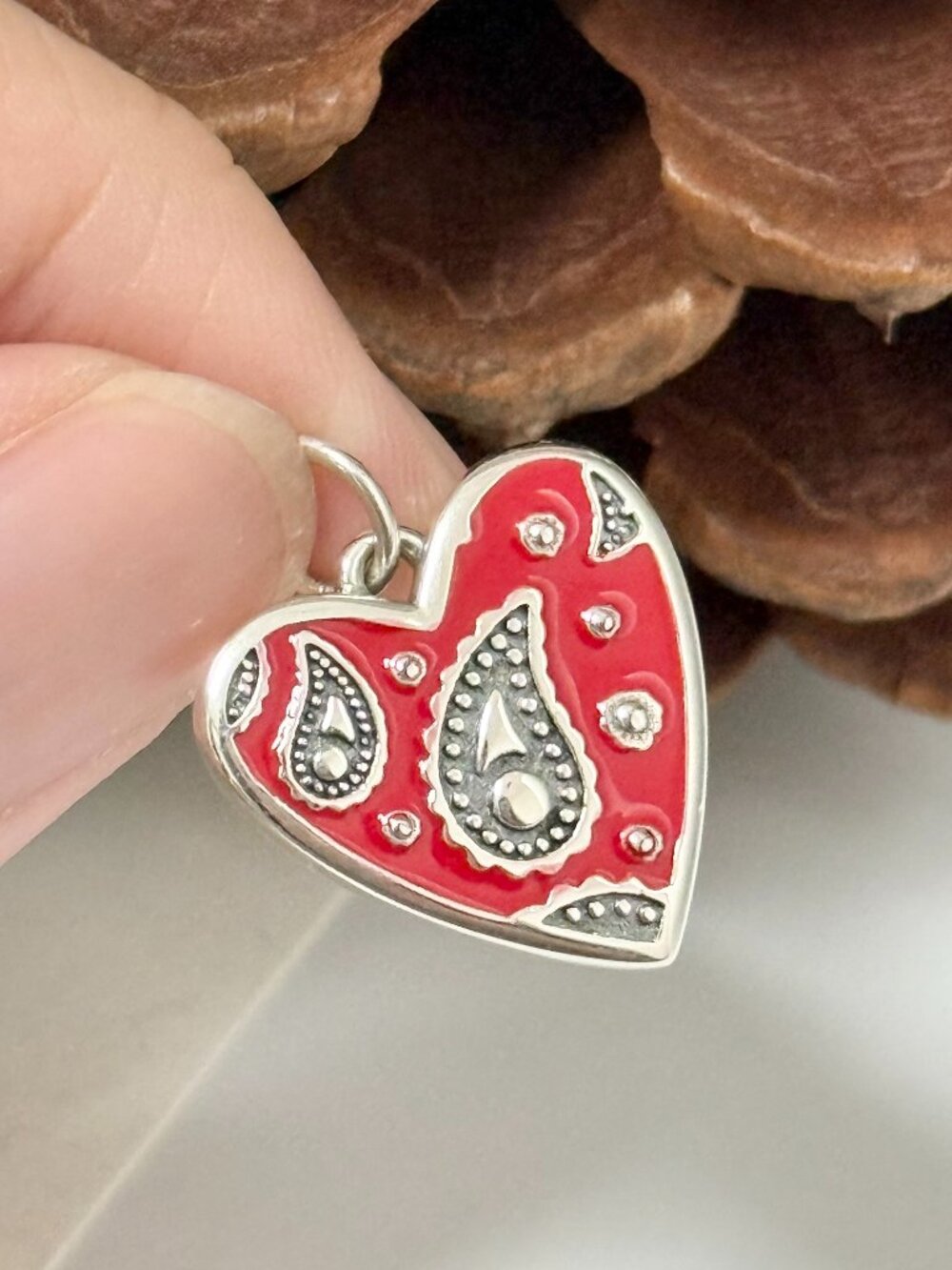 Enamel Western Bandana Heart Charm Red - James Avery